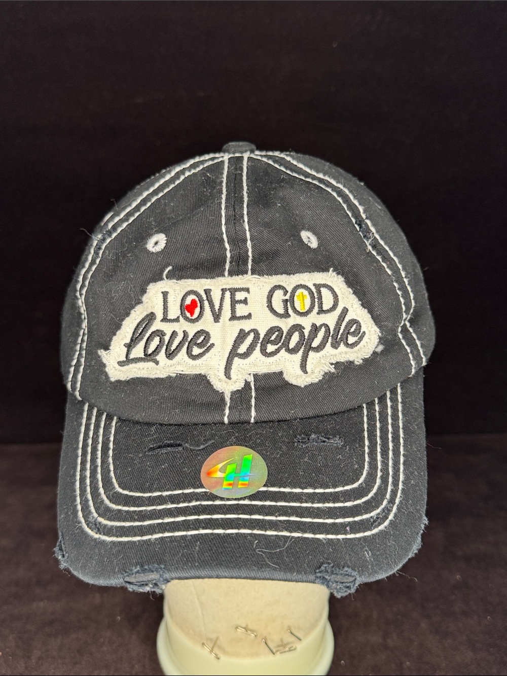 KBETHOS Love God Love People Distressed Vintage Baseball Cap Black Hatco OSFM